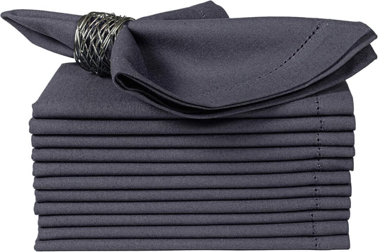 Bedding Craft Cotton Cloth Dinner Napkins Set of 12 – 18x18 Steel Grey with Hemstitched Mitered Corners – Machine Washable Reusable Napkins for Thanksgiving & Christmas