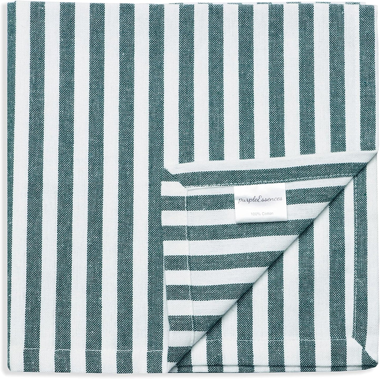 PurpleEssences Plain Striped Cloth Napkins - Set of 12-100% Cotton - 18 x 18 Inch - Fall Thanksgiving - Perfect Everyday Use Dinner Napkin - Forest Green and White