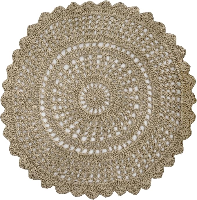 Ramanta Home Jute Handmade Natural Crochet Woven Rug 3 Feet Round, Anti- Slip Circle Boho Farmhouse Accent Area Rugs for Living Room, Kitchen, Bedroom | Nursery Costal Neutral Floor Patio Mat