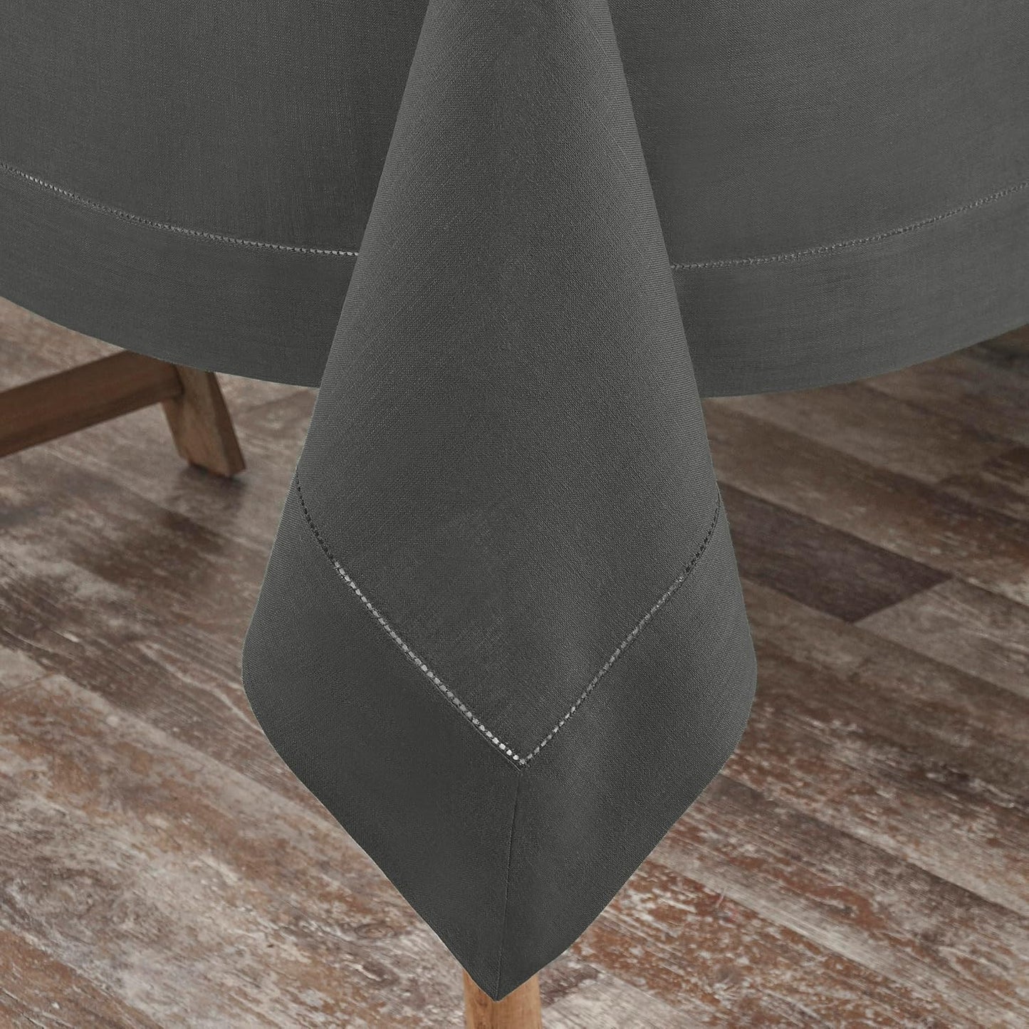 D'Moksha Homes Charcoal Grey Linen Tablecloth for Rectangle Tables 60 x 90 Inch - 100% Pure Linen Grey Table Cloth - Classic Hemstitch, Machine Washable Tablecloth for Thanksgiving, Holiday