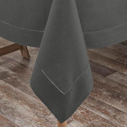 D'Moksha Homes Charcoal Grey Linen Tablecloth for Rectangle Tables 60 x 90 Inch - 100% Pure Linen Grey Table Cloth - Classic Hemstitch, Machine Washable Tablecloth for Thanksgiving, Holiday