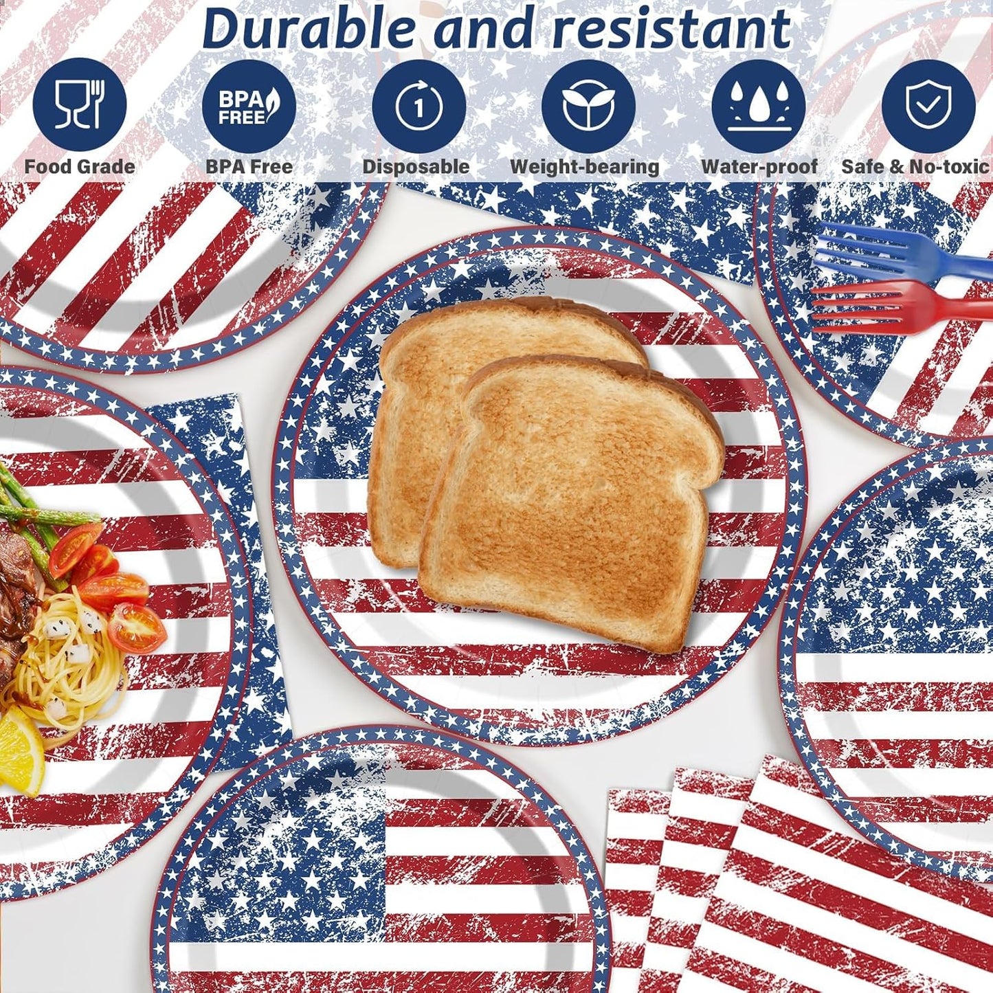 America's 50 Guests Patriotic Party Set: Flag Decorations, Plates & Napkins - 4th July, Memorial Day, Election Day Pack of 200PCS