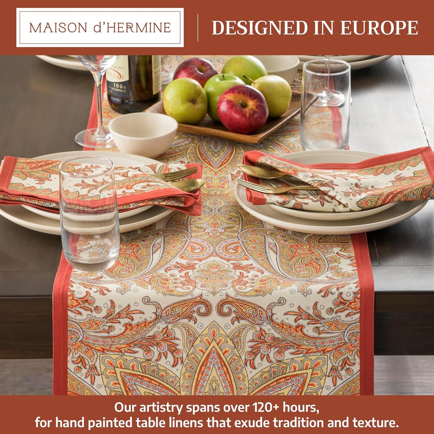Maison d' Hermine Table Runner 100% Cotton Double Layer Table Runners 108 inches Long for Thanksgiving Christmas Decorations Home Kitchen Dining Party Wedding (Kashmir Paisley, 14.5" x 108")