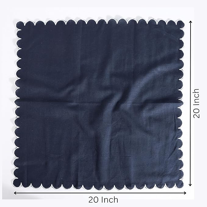 FINGERCRAFT Cloth Napkins, Everyday Use Reversible Scallop Design, Premium Quality Cotton Linen Blend Napkin Set of 6 Perfect for Parties Dinners Weddings Easter Napkin Cloth 20x20 inch Navy