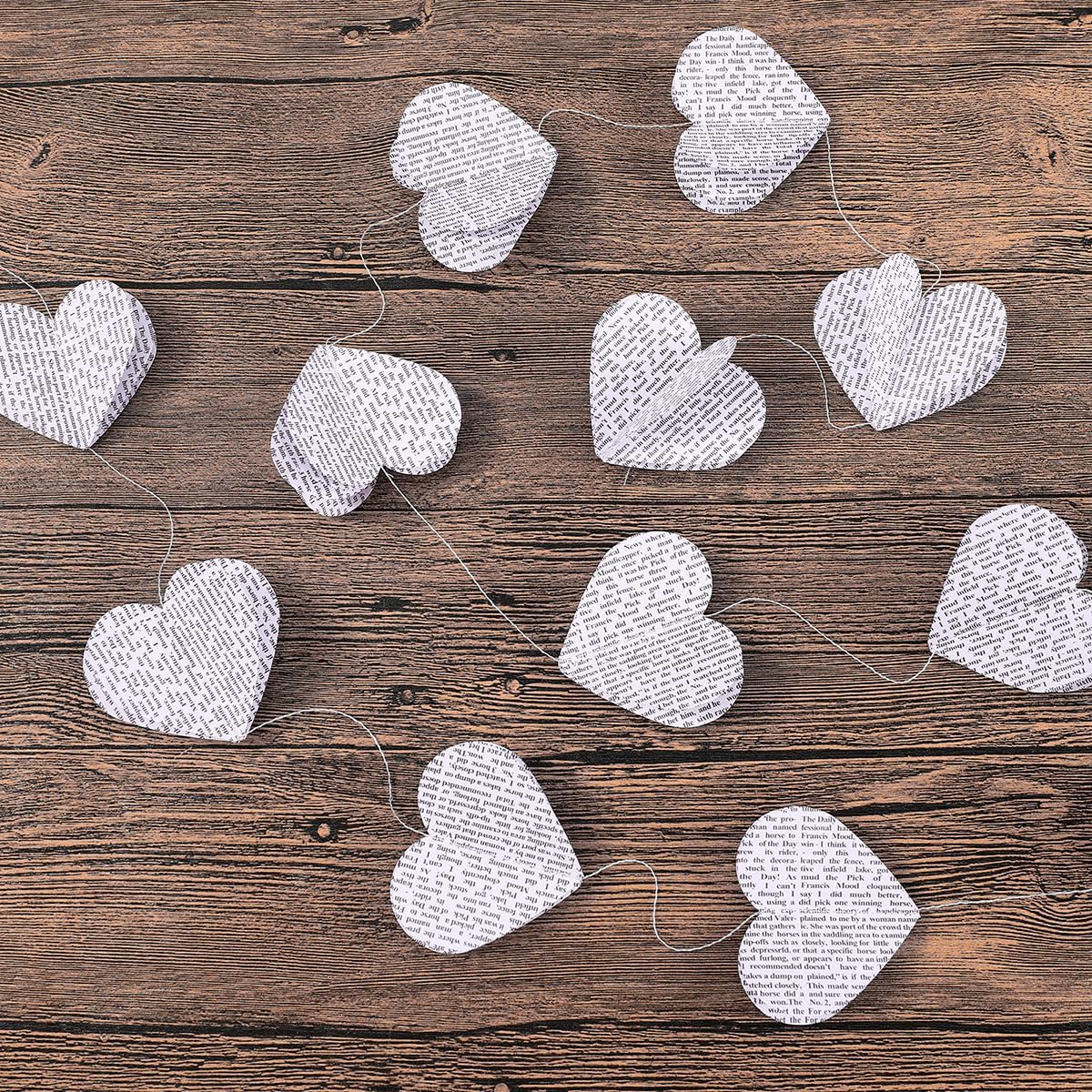 4 Pack Heart Shaped Book Pages & Newspaper Bunting Strand String Banner Wedding and Christmas Garland Decorator (White Heart)