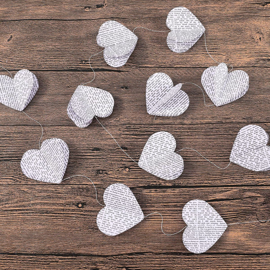 4 Pack Heart Shaped Book Pages & Newspaper Bunting Strand String Banner Wedding and Christmas Garland Decorator (White Heart)