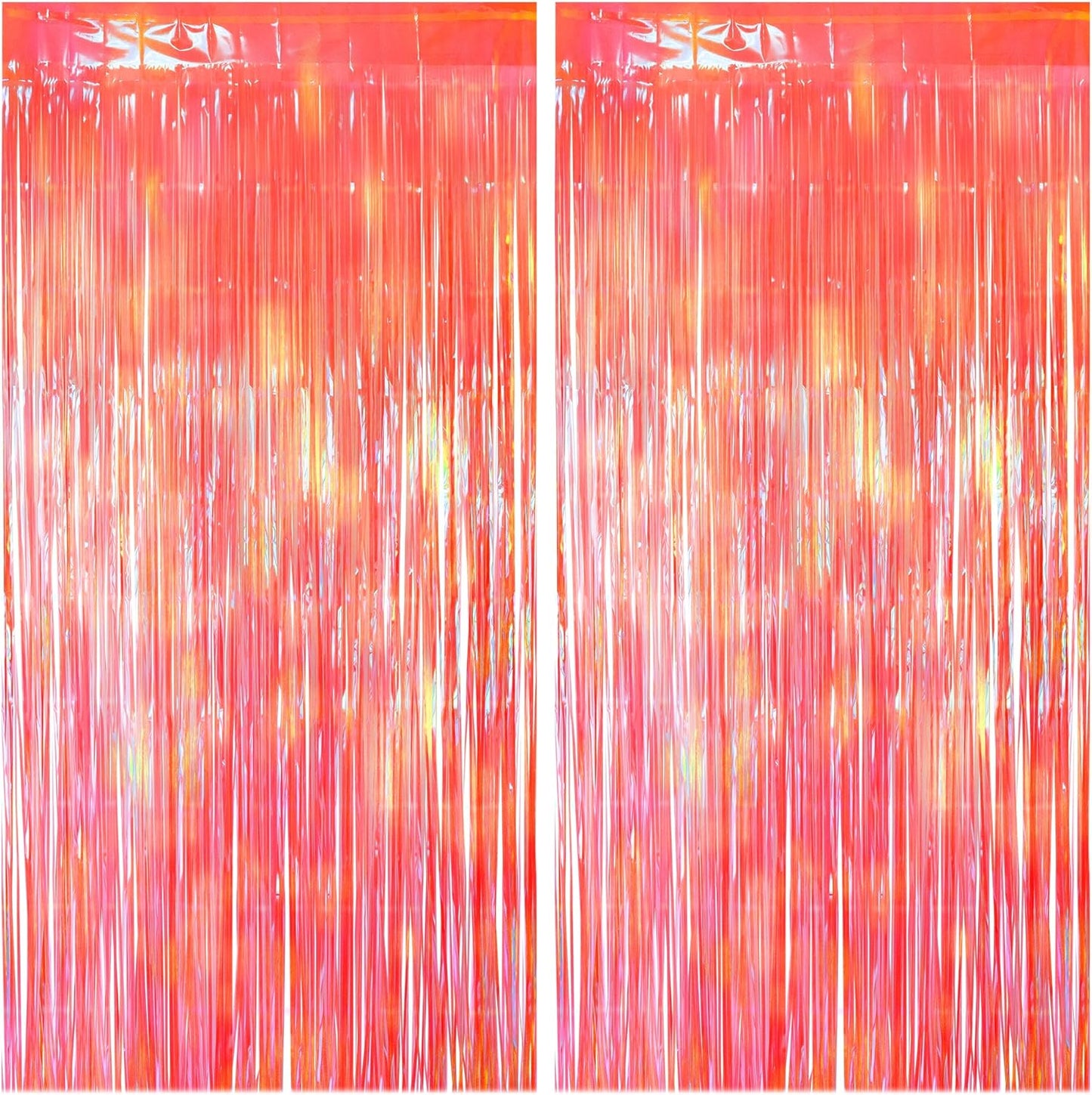 2 Pack Orange Party Streamers Backdrop Curtains, 3.3x8.2ft Holographic Tinsel Foil Curtain Photo Booth Props for Birthday, Wedding, Holiday Celebration, Bachelorette, Theme Decorations