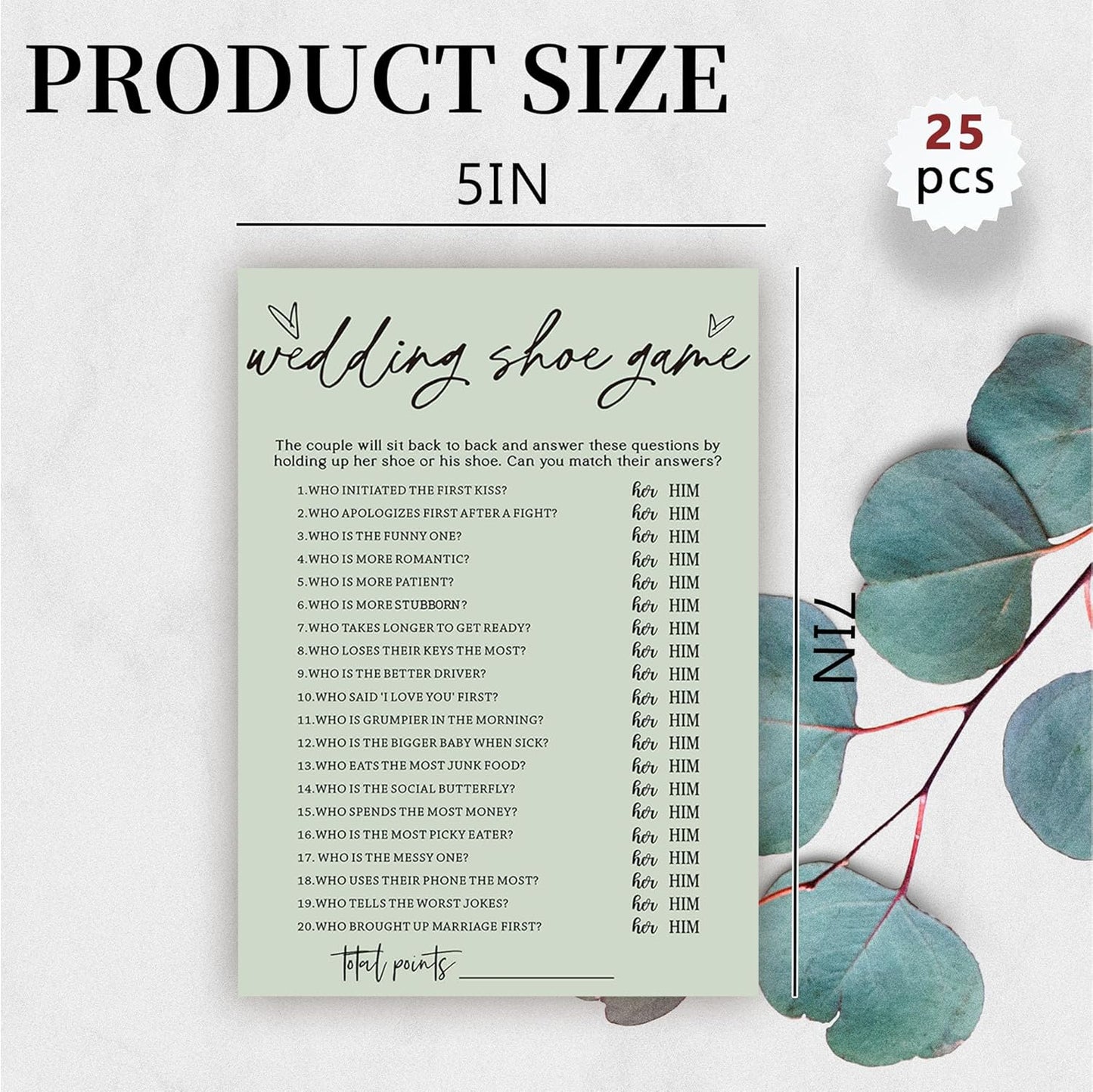 Bridal Shower Games, Wedding Shoe Game, 25Pcs Minimalist Sage Green Bridal Game Cards, Wedding Shower Games for Guests, Engagement Bachelorette Party Supplies