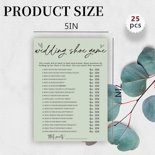 Bridal Shower Games, Wedding Shoe Game, 25Pcs Minimalist Sage Green Bridal Game Cards, Wedding Shower Games for Guests, Engagement Bachelorette Party Supplies
