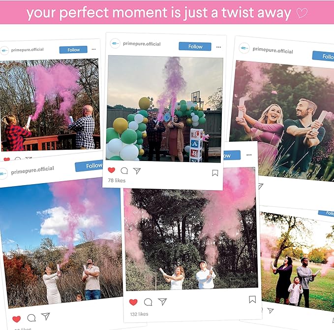 PrimePure Gender Reveal Confetti Cannon - Biodegradable Powder Cannon - Pink, 2 Pack - Baby Girl Gender Reveal Smoke Bomb - Pink Baby Powder Party Poppers Confetti Shooters