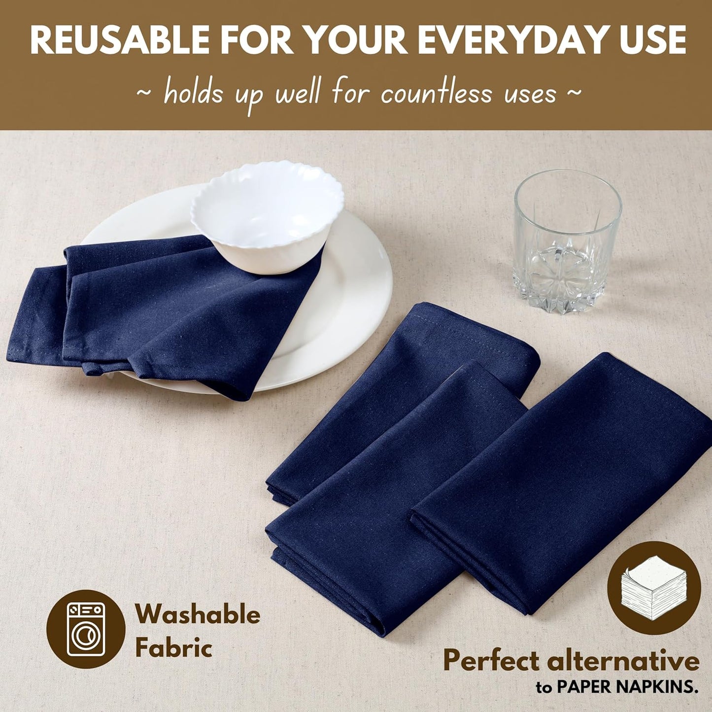 Native Fab Solid Cloth Napkin Set of 4, 100% Cotton, Washable, Reusable Dinner Cloth Napkin 17x17 inches, Table Decor Napkins for Dinner, Events, Ink Blue