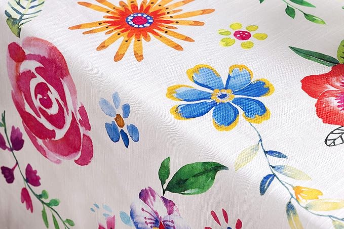 Maison d' Hermine Table Cloth Rectangle Table 100% Cotton 60 x 90 Inches Tablecloth Reusable Decorative for Dining Room Farmhouse Home Valentines Day Decorations Spring Summer - Happy Florals - Sweety