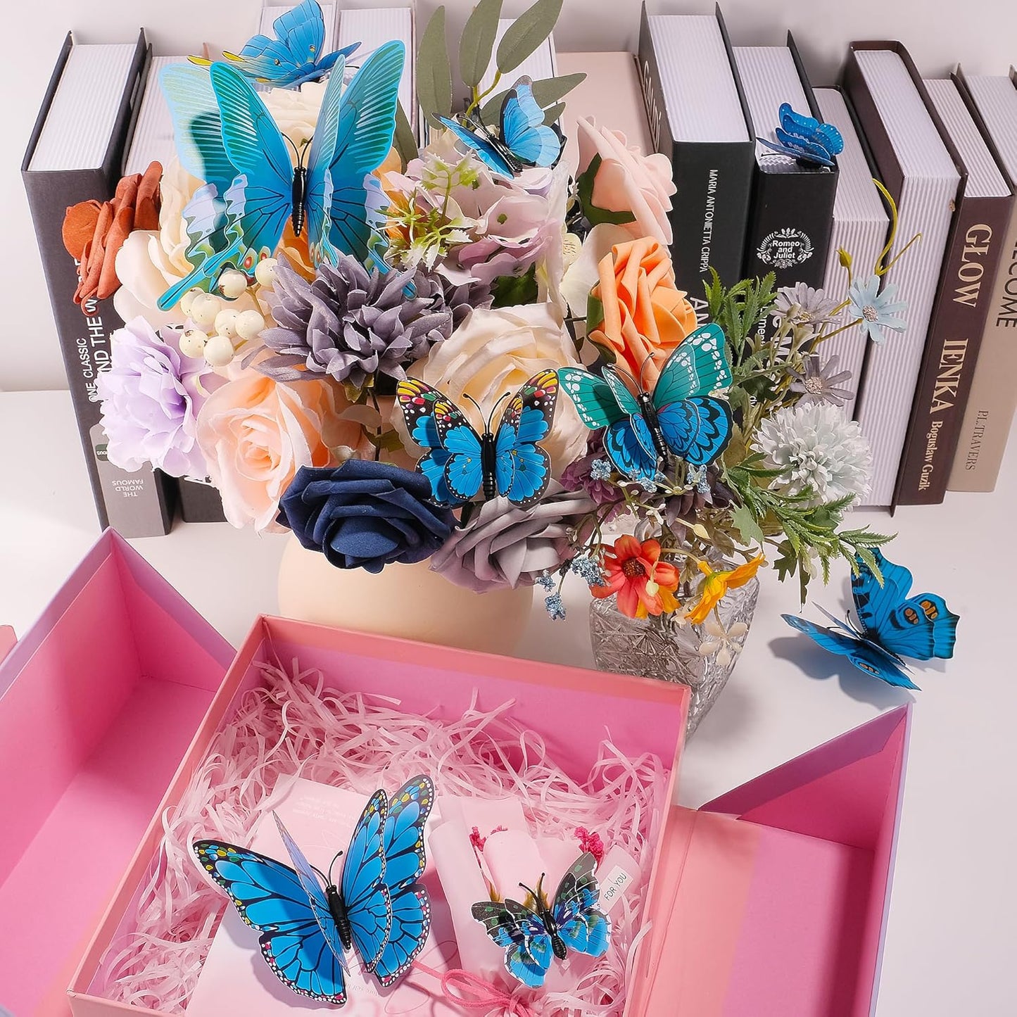 SAOROPEB 3D Butterfly Wall Decor, 72 Pcs Double Layer Butterfly Decorations for Party Decorations Locker Decor Refrigerator Decal, Reusable (Blue)