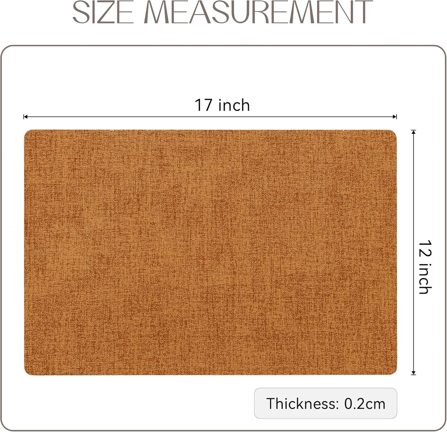 Romanstile Fall Vinyl Placemats Set of 6-12 X 18 Inch - Heat Resistant Place Mats 100% Waterproof Oilproof Wipeable Reversible Faux Leather Table Mats for Kitchen/Dining/Party/Outdoor, Orange