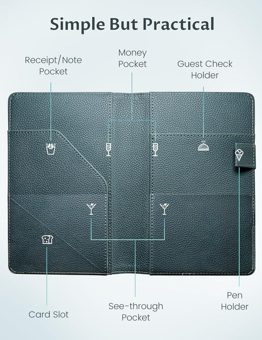 Mymazn Green Server Books for Waitress Book Waiter Book Server Booklet Restaurant Waitstaff Organizer, Serving Book Guest Check Book Holder Money Pocket Fits Server Apron (Greygreen)