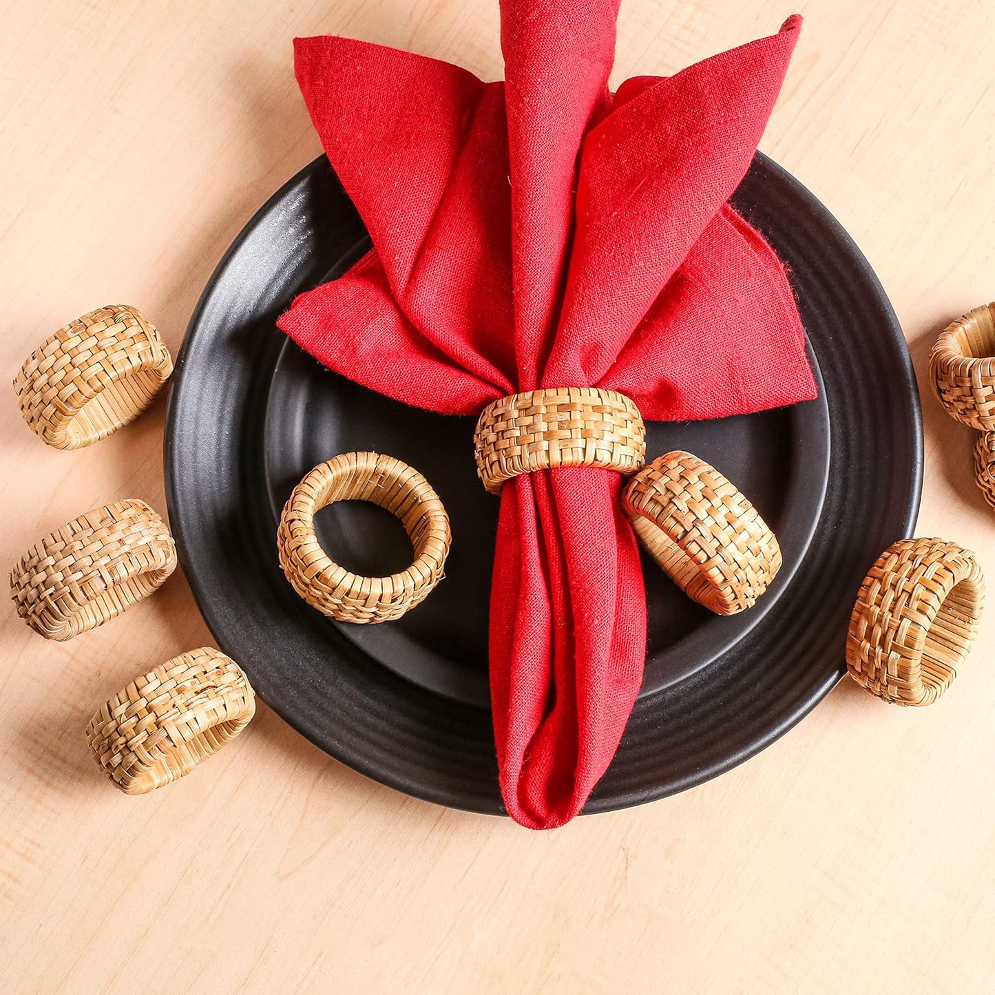 Lightnpro Natural Rattan Decorative Napkin Rings Set of 12, Serviette Napkin Rings Bulk for Party Decoration, Table Top Décor for Dinning Table, Everyday, Christmas, Easter Family Gatherings