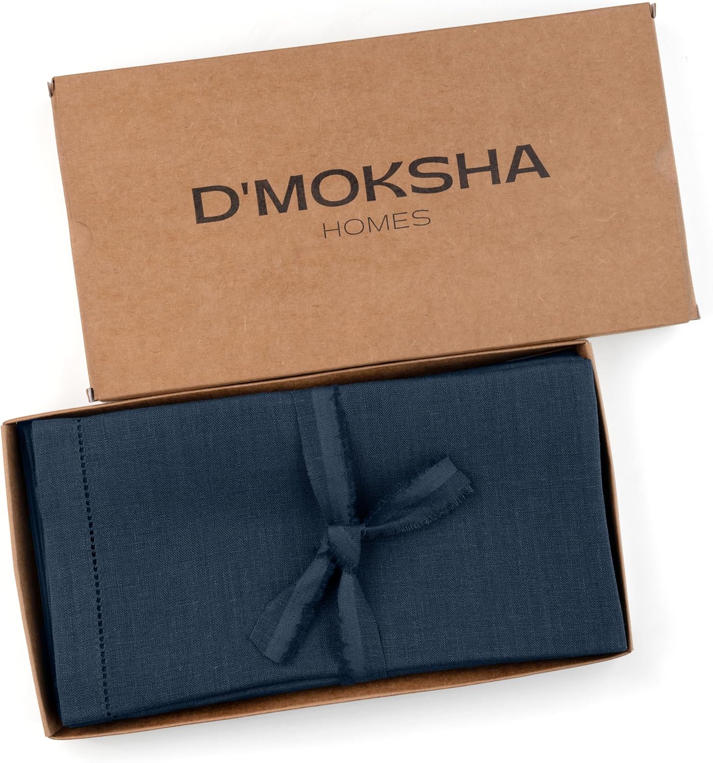D'Moksha Homes Navy Blue Linen Napkins Set of 8 - Classic Hemstitch 100% Pure Linen Hemstitch Dinner Napkins 20 x 20 Inch for Fall, Thanksgiving, Holiday - Handcrafted and Machine Washable