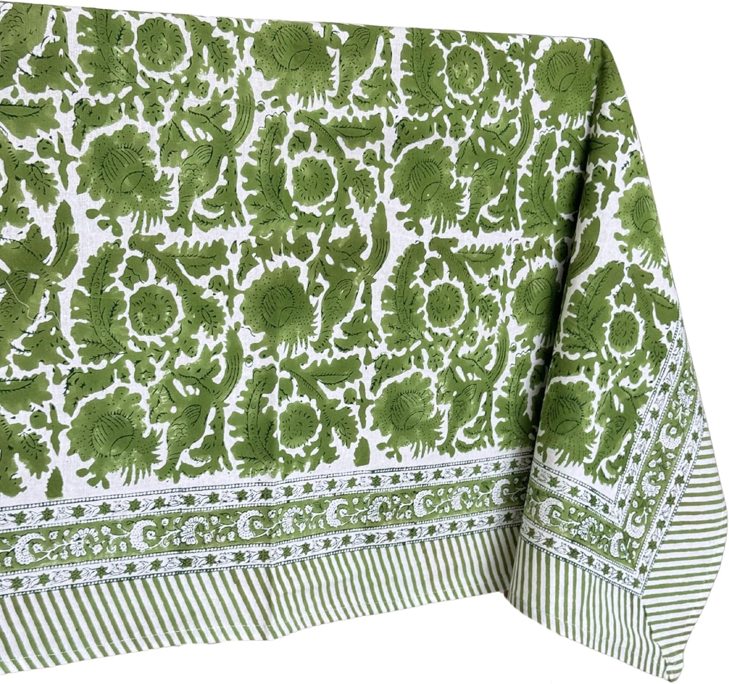 ATOSII Paradise Green 100% Cotton Square Summer Tablecloth, Handblock Floral Print Linen Table Cloth for Kitchen Dining I Parties, Weddings, Outdoors, 60 X 60 Inches I 4 Seater
