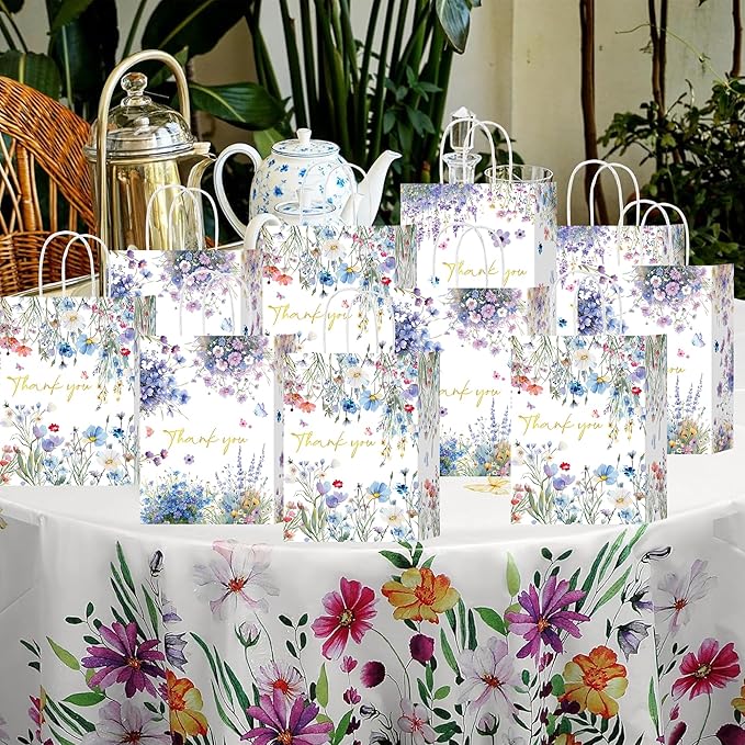 W WINTMING 24 Pcs Thank You Gift Bags with Handle Wildflower Paper Bags Floral Thank You Goodie Bag for Wedding Birthday Candy Treat Bag Shopping Wrapping (Wildflower)