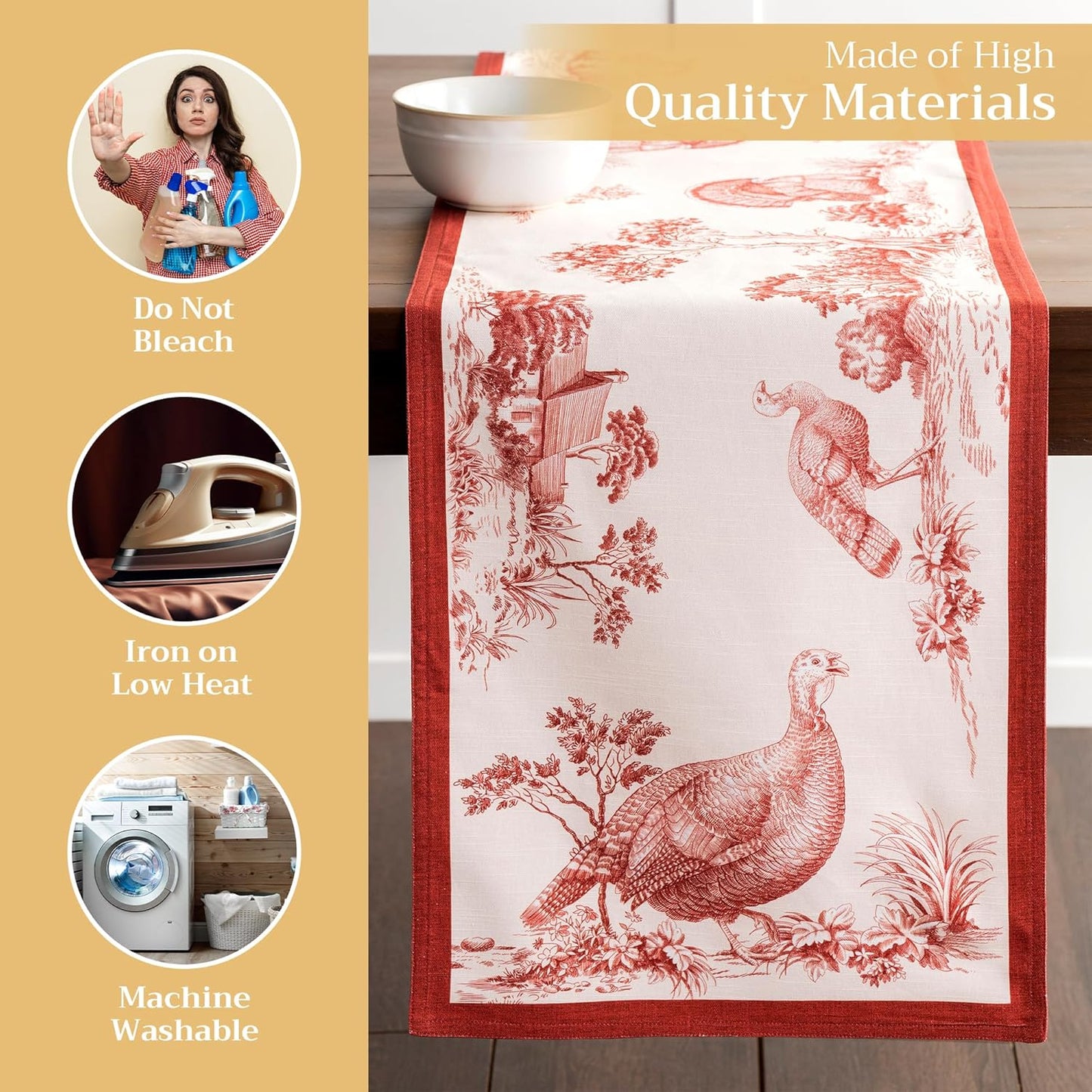 Maison d' Hermine Table Runner 100% Cotton Double Layer Table Runners 72 inches Long for Thanksgiving Christmas Decorations Home Kitchen Dining Party Wedding (Holy Jouy - Red, 14.5" x 72")