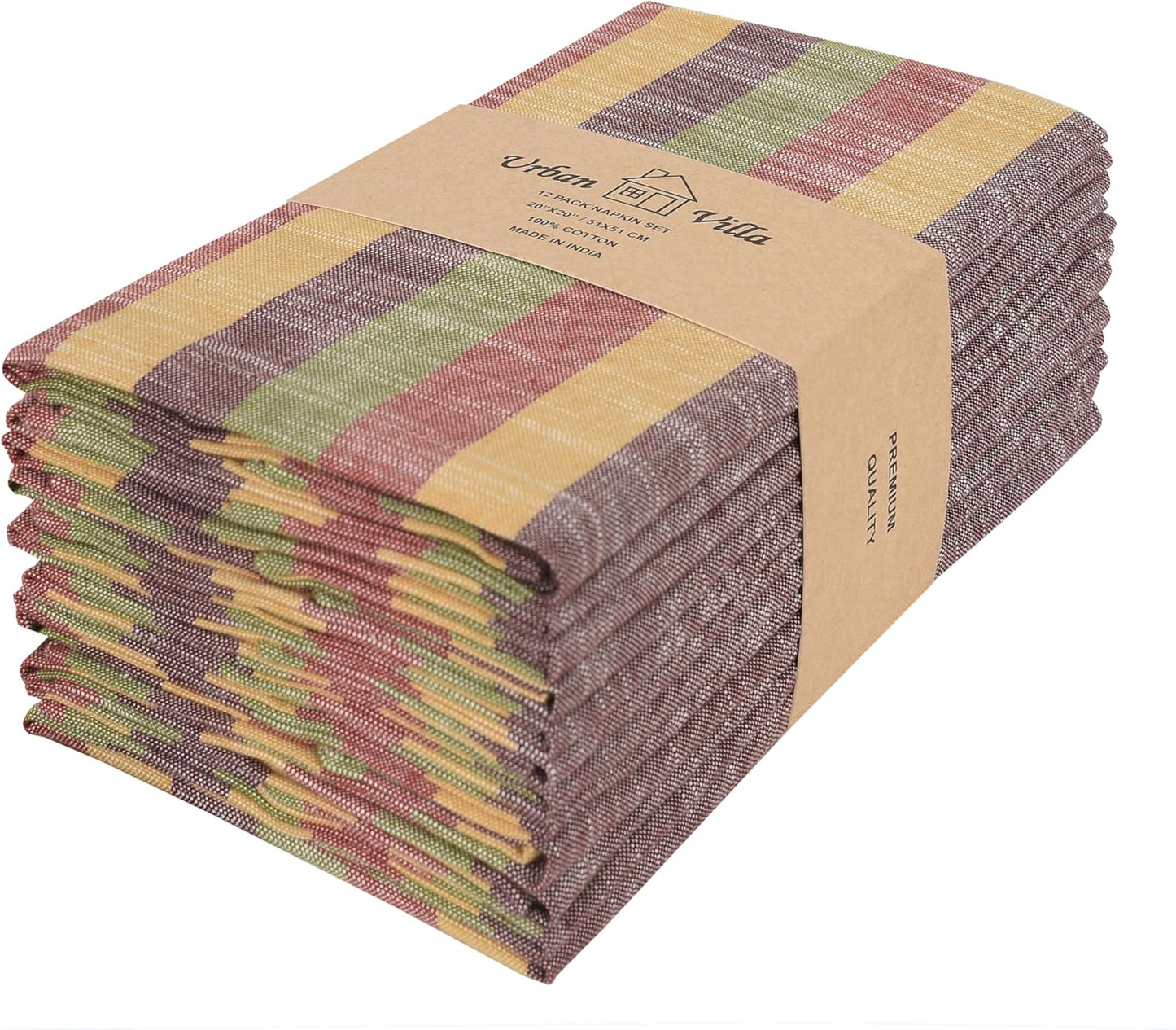 Urban Villa Fall Cloth Napkins Harvest Stripes Dinner Napkins Set of 12 (20X20 Inches) 100% Cotton Absorbent Thanks Giving Napkins Soft Durable Washable Reusable Ideal for Everyday Use Wedding Parties
