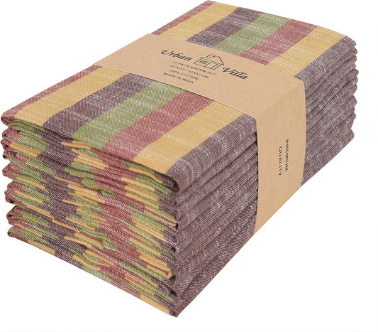 Urban Villa Fall Cloth Napkins Harvest Stripes Dinner Napkins Set of 12 (20X20 Inches) 100% Cotton Absorbent Thanks Giving Napkins Soft Durable Washable Reusable Ideal for Everyday Use Wedding Parties