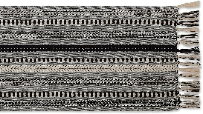 DII Farmhouse Braided Stripe Table Runner Collection, 15x72 (15x77, Fringe Included), Stone (Pack of 12)