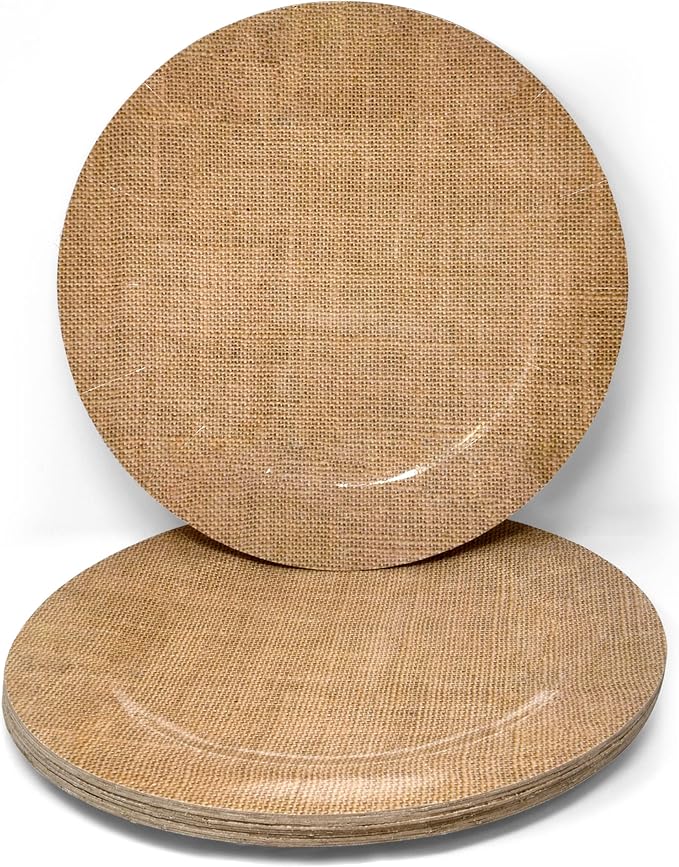 Gift Boutique 24 Disposable Burlap Look Round Charger Plates 13" Rustic Print Dinner Serving Tray Paper Cardboard Platter Table Place Setting Wedding Decor