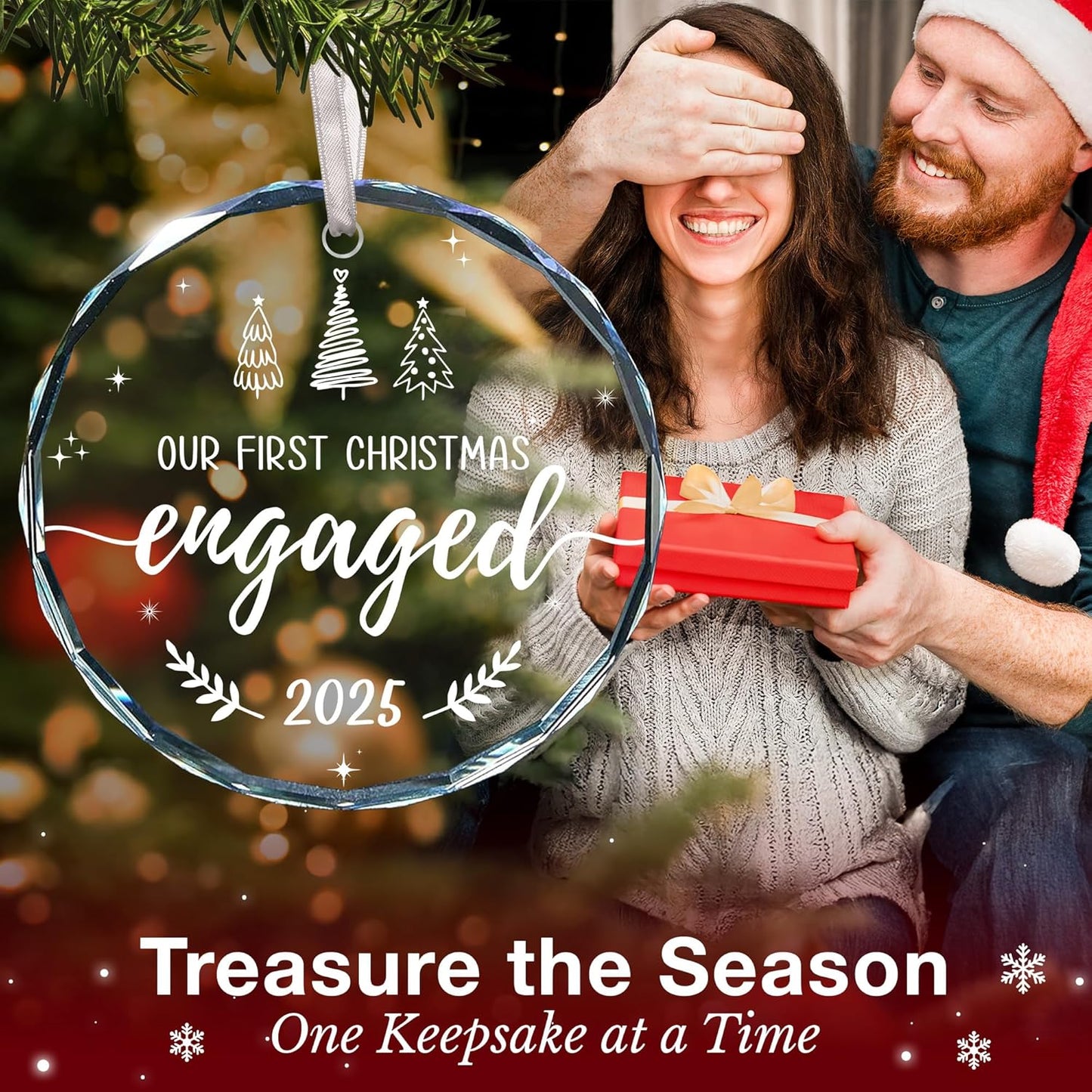 First Christmas Engaged Ornament 2025 - Ideal Engagement Gift for Couples, Unique Bride to Be Gifts, Just Engaged 2025 Ornament, Cool Engagement Presents, Celebrating Our First Christmas Ornaments