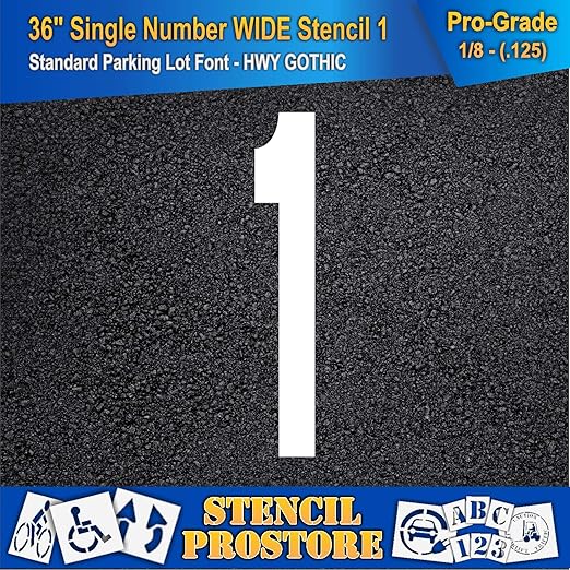 Pavement Stencils - 36 inch Single Number Stencil (Wide) - 1-36" x 6.5" x 1/8" (128 mil) - Pro-Grade