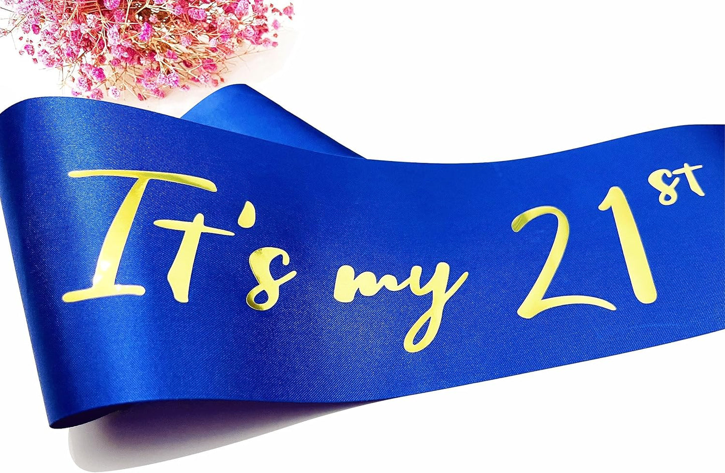 21st Birthday Sash, Blue Satin Soft Sashes with Gold Foil Letter, Birthday Decorations for Girls or Boys, Happy 21st Birthday Party Favor Supplies,Blue Gold