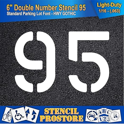 Pavement, Curb, and WheelStop Stencils - 6 inch Double Number Stencil - (95) - 6" x 9" x 1/16" (63 mil) - Light-Duty