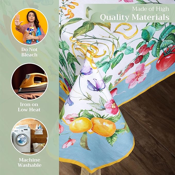Maison d' Hermine Table Cloth Rectangle Table 100% Cotton 60 x 90 Inches Tablecloth Reusable Decorative for Dining Room Farmhouse Home Valentines Day Decorations Spring Summer - Giverny