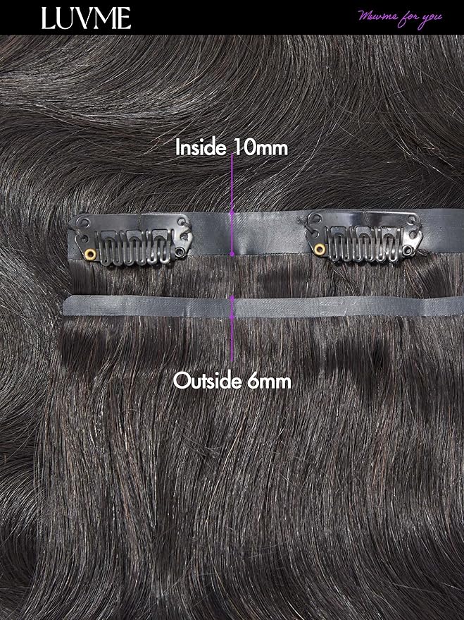 LUVME Body Wave Seamless Clip in Hair Extensions 110g, 18 Inch Natural Black, 100% Real Remy Human Hair, Soft Full Volume, Easy Clip Ins for Daily Wear, Work, Parties & Weddings