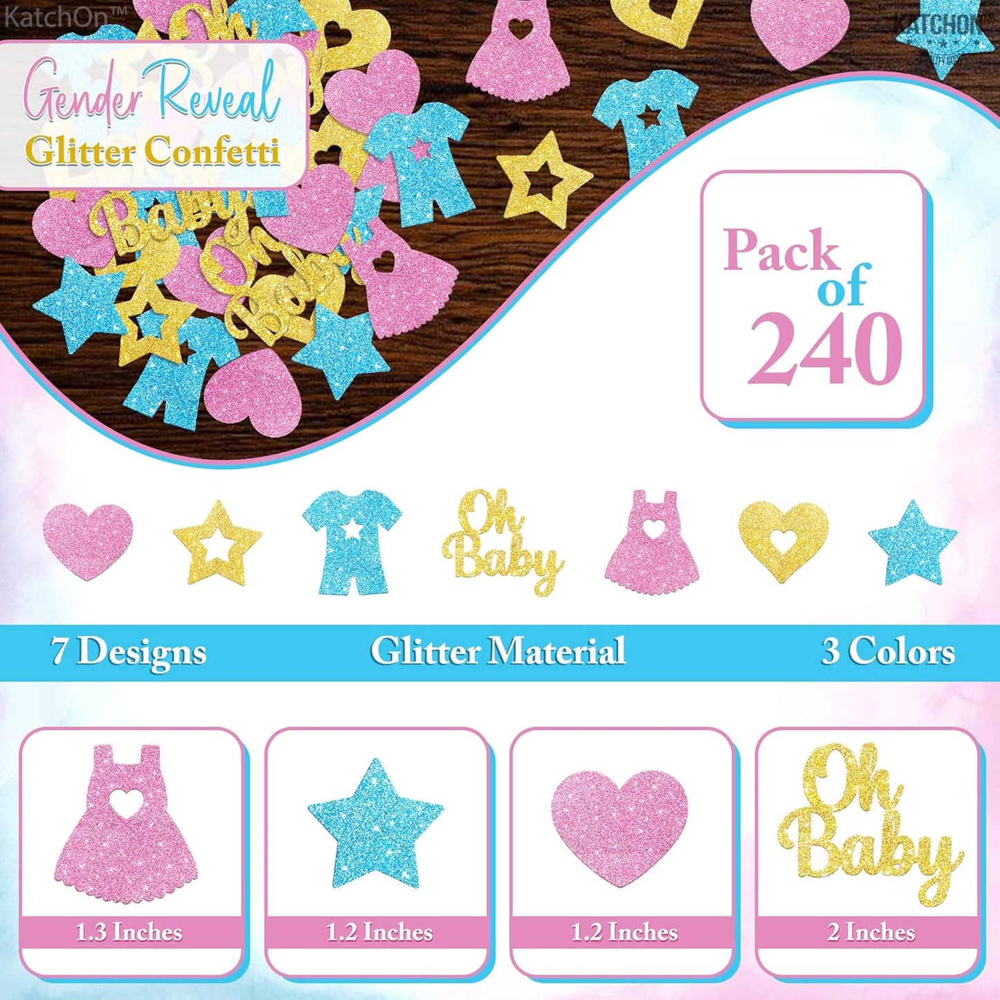 KatchOn, Pink, Blue and Gold Gender Reveal Confetti - Pack of 240 | Boy Or Girl Table Confetti | Gender Reveal Decorations | Oh Baby Decorations for Boy Or Girl