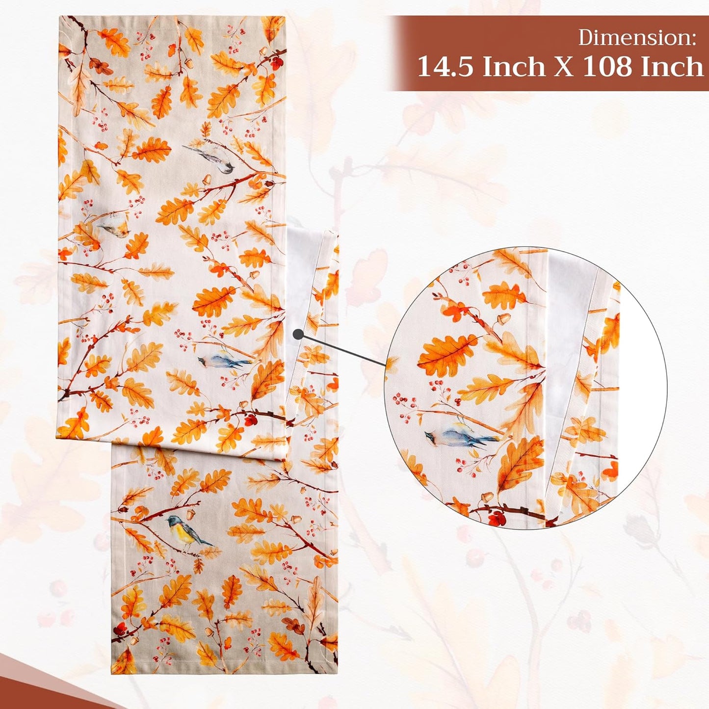 Maison d' Hermine Table Runner 100% Cotton Single Layer Table Runners 108 inches Long for Thanksgiving Christmas Decorations Home Kitchen Dining Party Wedding (Oak Leaves, 14.5" x 108")