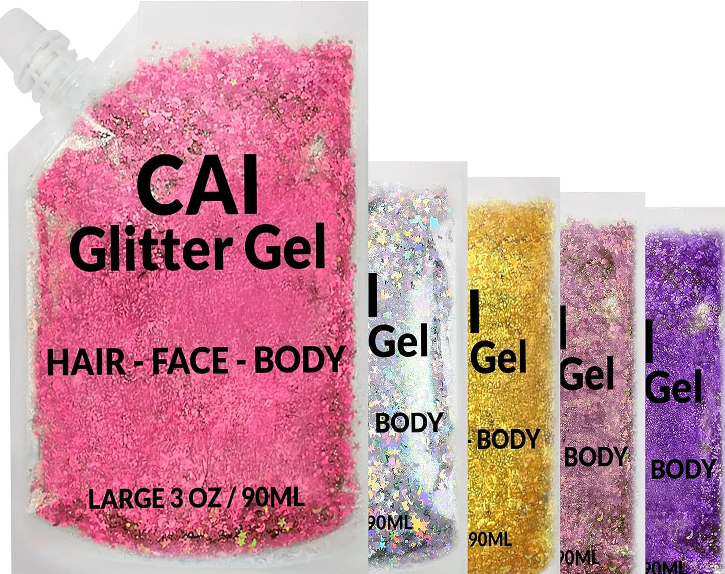 Face, Body & Hair Glitter Gel – Halloween Glitter for Kids and Women – 3 Oz Cosmetic-Grade Gel w/Moon & Stars for Festivals & Halloween Party, Easy Apply & Wash Off - Unicorn 5Pack