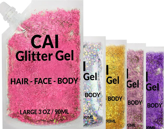 Face, Body & Hair Glitter Gel – Halloween Glitter for Kids and Women – 3 Oz Cosmetic-Grade Gel w/Moon & Stars for Festivals & Halloween Party, Easy Apply & Wash Off - Unicorn 5Pack