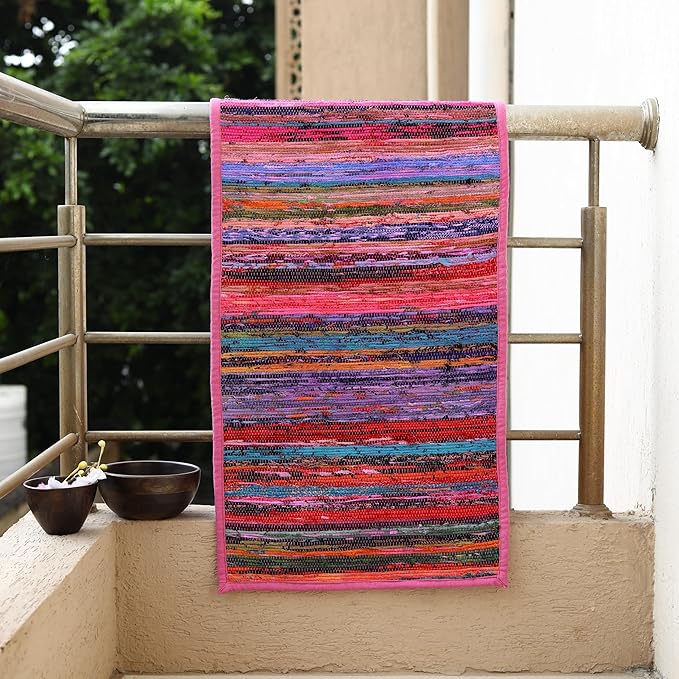 Trade Star Reversible Table Placemat Designed Area Rug Runner Handloomed Table Runner Perfectly Colorful Rug Runner Decorative Upcycled Fabric Premium Quality Highly Durable (Pink)