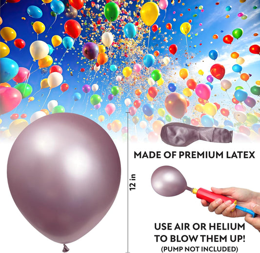 Metallic Pink Balloons 100 Pack, 12 Inch Chrome Pink Balloons For Birthdays, Weddings, Baby Showers, Holidays