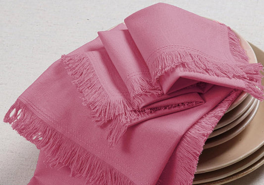 Bedding Craft Cotton Cloth Dinner Napkins Set of 12 – 18x18 Baby Pink with Frayed Selvedge Edges – Reusable Machine Washable Fabric Napkins for Weddings, Baby Showers, Parties & Dining