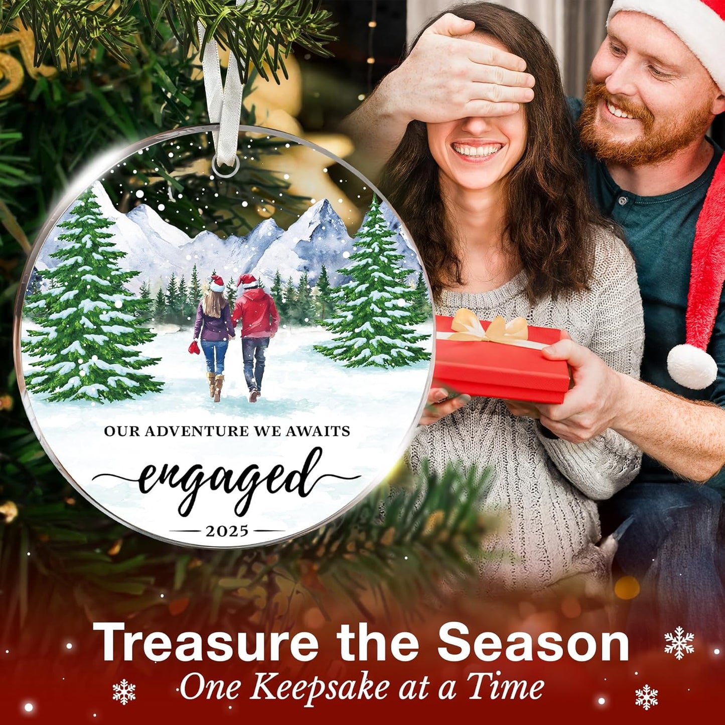 Engagement Gifts for Couples - Impressive 2025 Engagement Ornament Set, Timeless First Christmas Engaged Ornament, Unique Bride to Be Gifts, Cherished Our First Christmas Engaged Ornaments Collection