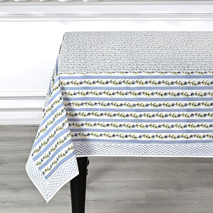 Ridhi Hand Block Print Dolphin Gray Square Cotton Tablecloth 60" x 60" Reusable Table Cover Decorative Everyday Use for Dining, Farmhouse, Home Gift for Spring, Easter, Valentine