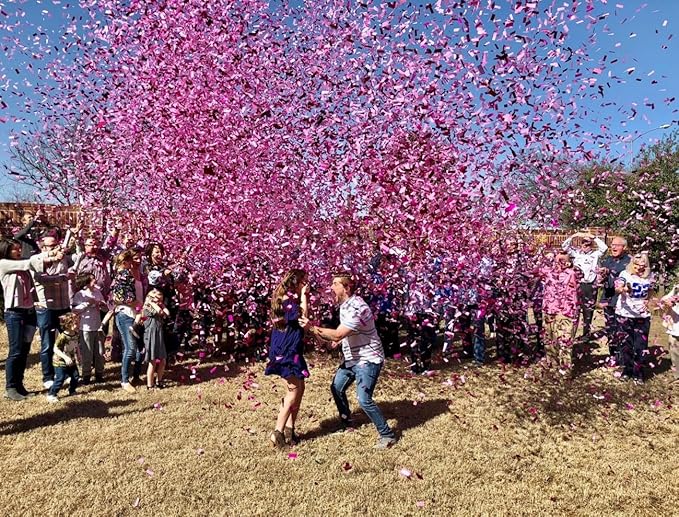 Gender Reveal Cannon Confetti Popper - Twin Pack (2pcs), Two Confetti Shooters for Baby Reveal Party (Pink)