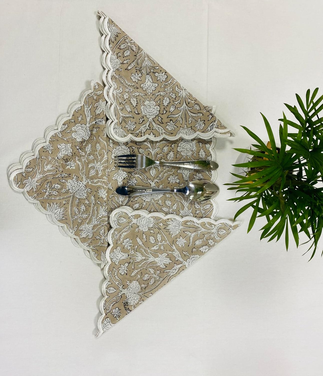 Ridhi Taupe Hand Block Print Napkins 18" x 18" Set of 4 Reusable Cotton Dinner Napkins for Weddings, Parties & Everyday Dining, Thanksgiving, Christmas, Fall