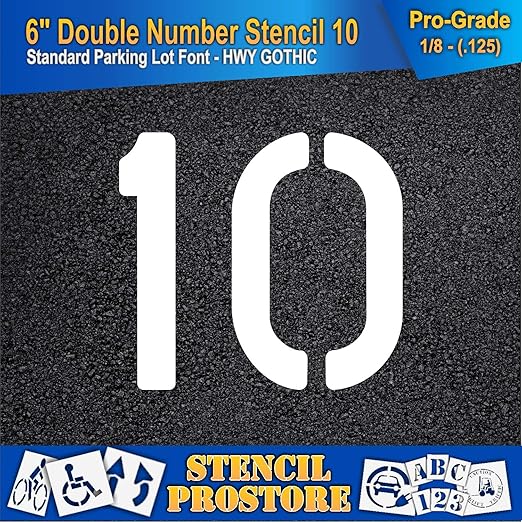 Pavement, Curb, and WheelStop Stencils - 6 inch Double Number Stencil - (10) - 6" x 6" x 1/8" (128 mil) - Pro-Grade