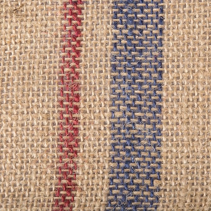 DII Jute Burlap Collection Kitchen Tabletop, Table Runner, 14x108, Double Border Blue/Red