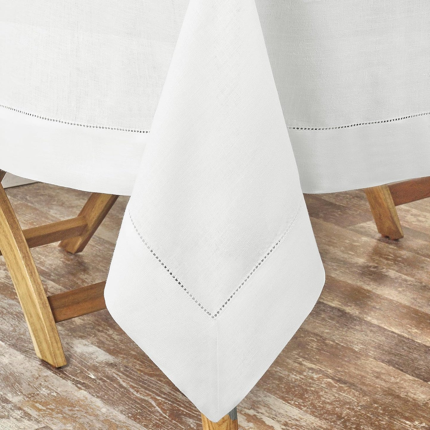 D'Moksha Homes White Linen Tablecloth 60 x 108 Inch - 100% Pure Linen White Table Cloth for Rectangle Tables - Classic Hemstitch, Machine Washable Tablecloth for Fall, Autumn and Halloween