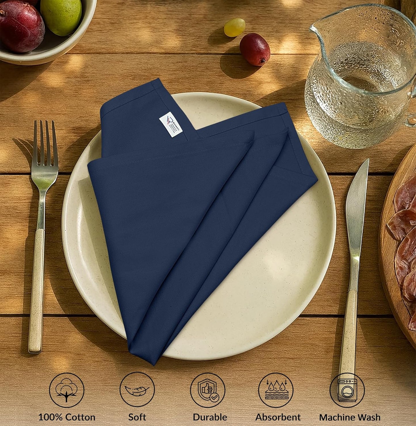 Ruvanti Premium Cloth Napkins Set of 12, 18x18 Inches, 100% Cotton, Washable, Soft & Absorbent, Perfect for Wedding, Christmas, ‎Thanksgiving Dinners - Pageant Blue