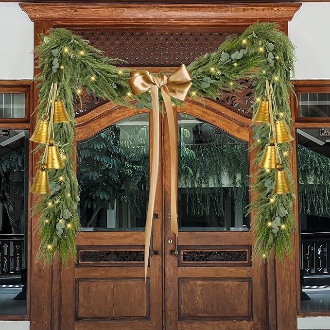 Sggvecsy 6Ft Christmas Fork Norfolk Pine Garland Artificial Christmas Garland Real Touch Pine Greenery with Eucalyptus for Table Wall Mantle Indoor Fireplace Home Holiday Decoration (2 Pack)